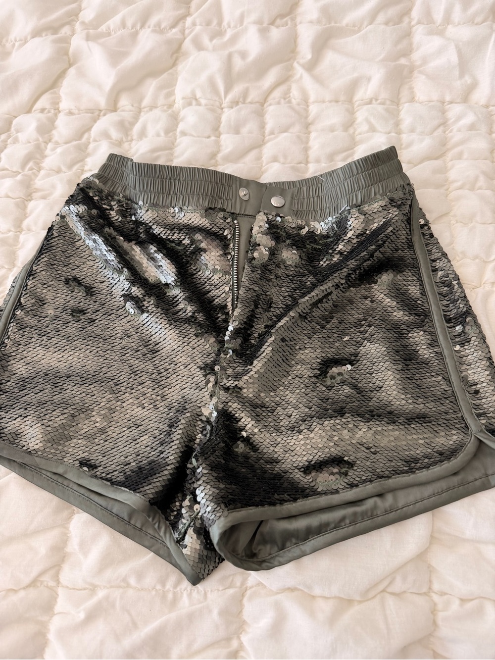 RtA Women's Sequin Athletic Shorts in Metallic Black